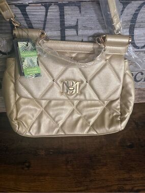 Badgley Mischka Quilted Vegan Leather Shoulder Bag in Metallic Gold